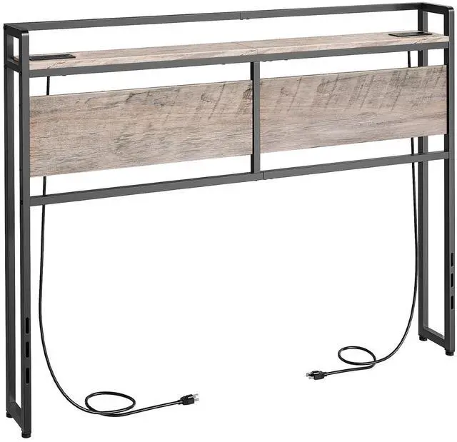 Main image of Full Size Headboard, Headboard with 2 Outlets and 4 USB Ports, Adjustable Height, Storage Rack, Sturdy and Stable, Easy Assembly, Greige and Black