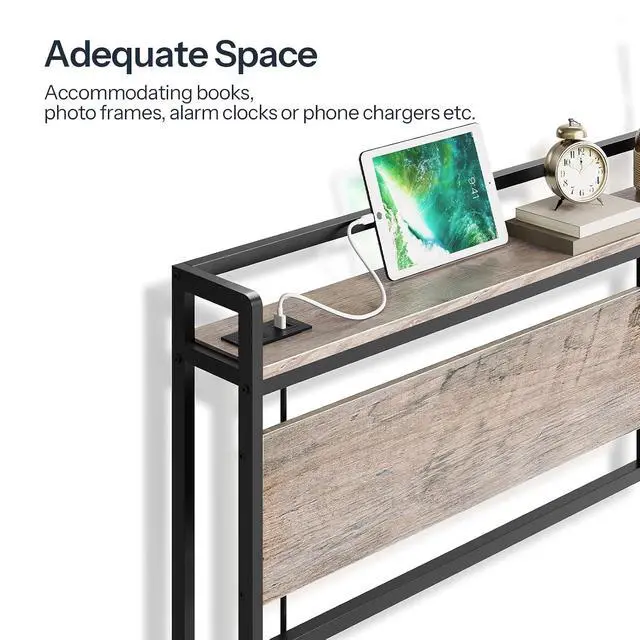Alt view image 6 of 7 - Full Size Headboard, Headboard with 2 Outlets and 4 USB Ports, Adjustable Height, Storage Rack, Sturdy and Stable, Easy Assembly, Greige and Black