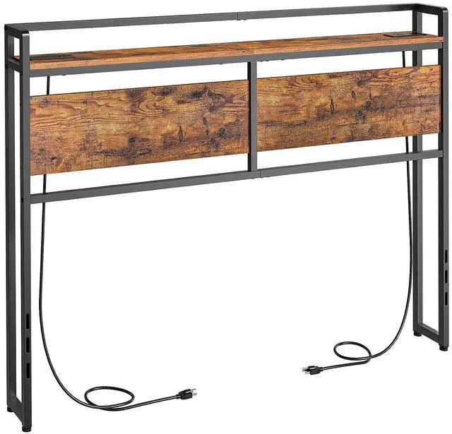 Main image of Headboard Full Size, Headboard with 2 Outlets and 4 USB Ports, Adjustable Height, Storage Rack, Sturdy and Stable, Easy Assembly, Rustic Brown and Black
