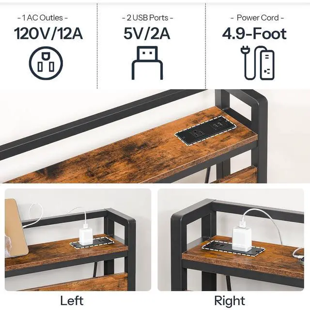 Alt view image 5 of 7 - Headboard Queen Size, Headboard with 2 Outlets and 4 USB Ports, Adjustable Height, Storage Rack, Sturdy and Stable, Easy Assembly, Rustic Brown and Black