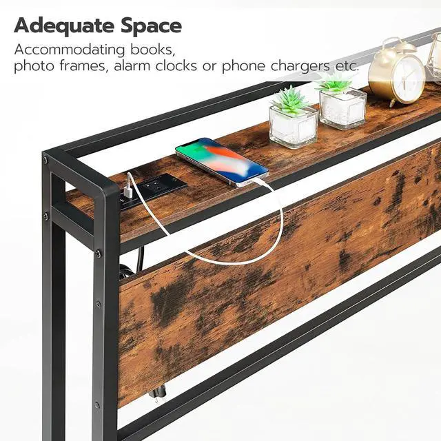 Alt view image 6 of 7 - Headboard Queen Size, Headboard with 2 Outlets and 4 USB Ports, Adjustable Height, Storage Rack, Sturdy and Stable, Easy Assembly, Rustic Brown and Black
