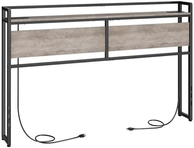 Main image of King Size Headboard, Headboard with 2 Outlets and 4 USB Ports, Adjustable Height, Storage Rack, Sturdy and Stable, Easy Assembly, Greige and Black