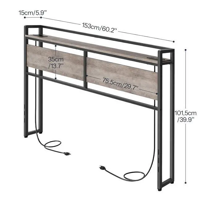 Alt view image 3 of 7 - Queen Size Headboard, Headboard with 2 Outlets and 4 USB Ports, Adjustable Height, Storage Rack, Sturdy and Stable, Easy Assembly, Greige and Black