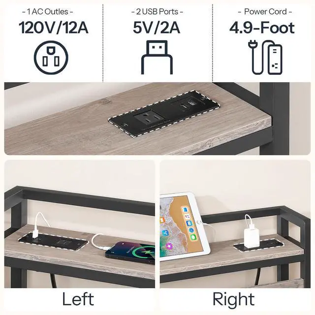 Alt view image 5 of 7 - King Size Headboard, Headboard with 2 Outlets and 4 USB Ports, Adjustable Height, Storage Rack, Sturdy and Stable, Easy Assembly, Greige and Black