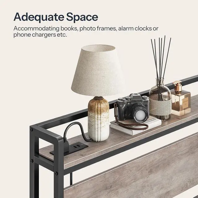 Alt view image 6 of 7 - King Size Headboard, Headboard with 2 Outlets and 4 USB Ports, Adjustable Height, Storage Rack, Sturdy and Stable, Easy Assembly, Greige and Black