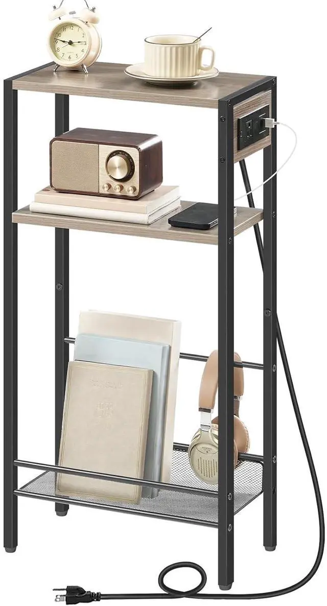 Main image of 15.7" Narrow Console Table with Charging Station, 3 Tier Entryway Table for Small Space, Behind Couch Table, Sofa Table, for Entryway, Hallway, Living Room, Greige and Black BG42UXG01