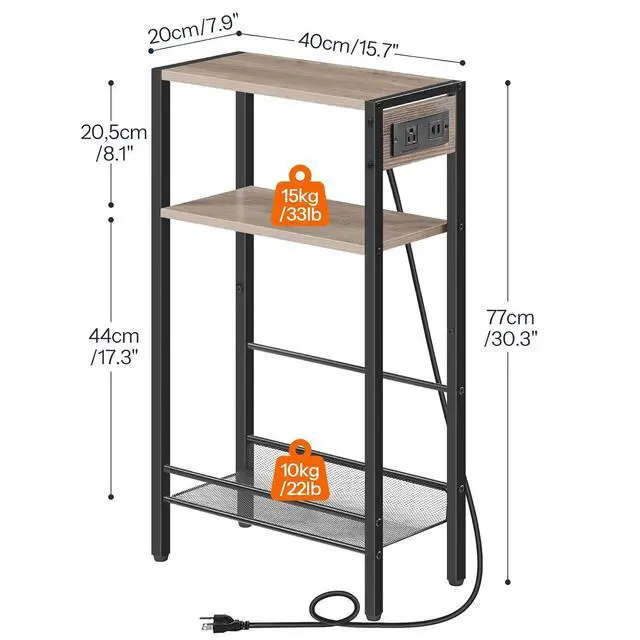 Alt view image 3 of 7 - 15.7" Narrow Console Table with Charging Station, 3 Tier Entryway Table for Small Space, Behind Couch Table, Sofa Table, for Entryway, Hallway, Living Room, Greige and Black BG42UXG01