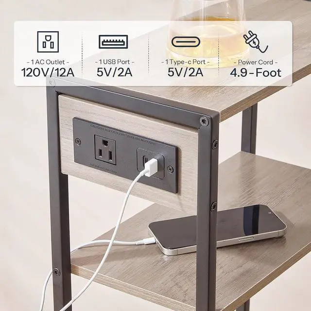 Alt view image 6 of 7 - 15.7" Narrow Console Table with Charging Station, 3 Tier Entryway Table for Small Space, Behind Couch Table, Sofa Table, for Entryway, Hallway, Living Room, Greige and Black BG42UXG01