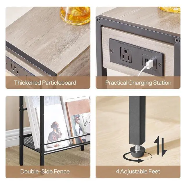 Alt view image 7 of 7 - 15.7" Narrow Console Table with Charging Station, 3 Tier Entryway Table for Small Space, Behind Couch Table, Sofa Table, for Entryway, Hallway, Living Room, Greige and Black BG42UXG01