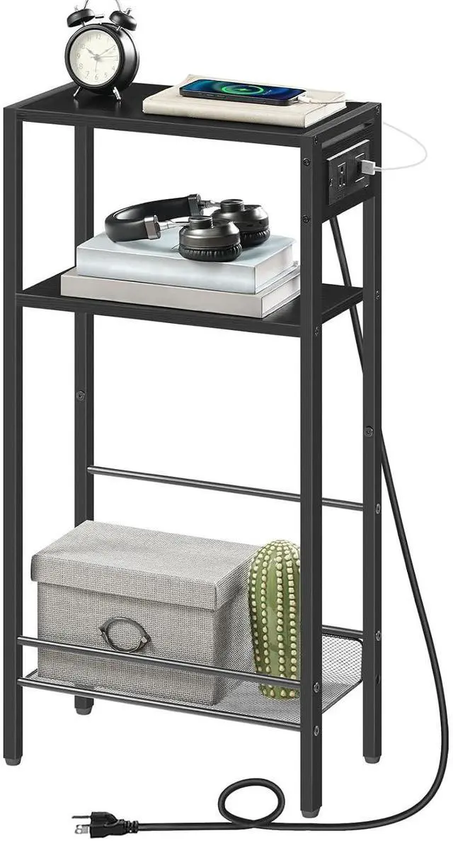 Main image of 15.7" Narrow Console Table with Charging Station, 3 Tier Entryway Table for Small Space, Behind Couch Table, Sofa Table, for Entryway, Hallway, Living Room, Black BB42UXG01