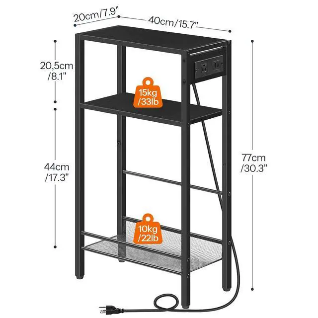 Alt view image 3 of 7 - 15.7" Narrow Console Table with Charging Station, 3 Tier Entryway Table for Small Space, Behind Couch Table, Sofa Table, for Entryway, Hallway, Living Room, Black BB42UXG01