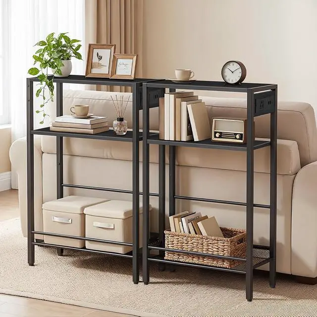 Alt view image 2 of 7 - 15.7" Narrow Console Table with Charging Station, 3 Tier Entryway Table for Small Space, Behind Couch Table, Sofa Table, for Entryway, Hallway, Living Room, Black BB42UXG01