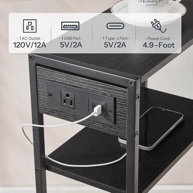 Alt view image 6 of 7 - 15.7" Narrow Console Table with Charging Station, 3 Tier Entryway Table for Small Space, Behind Couch Table, Sofa Table, for Entryway, Hallway, Living Room, Black BB42UXG01