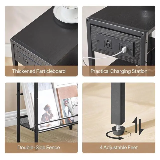 Alt view image 7 of 7 - 15.7" Narrow Console Table with Charging Station, 3 Tier Entryway Table for Small Space, Behind Couch Table, Sofa Table, for Entryway, Hallway, Living Room, Black BB42UXG01