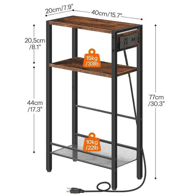 Alt view image 3 of 7 - 15.7" Narrow Console Table with Charging Station, 3 Tier Entryway Table for Small Space, Behind Couch Table, Sofa Table, for Entryway, Hallway, Living Room, Rustic Brown and Black BF42UXG01