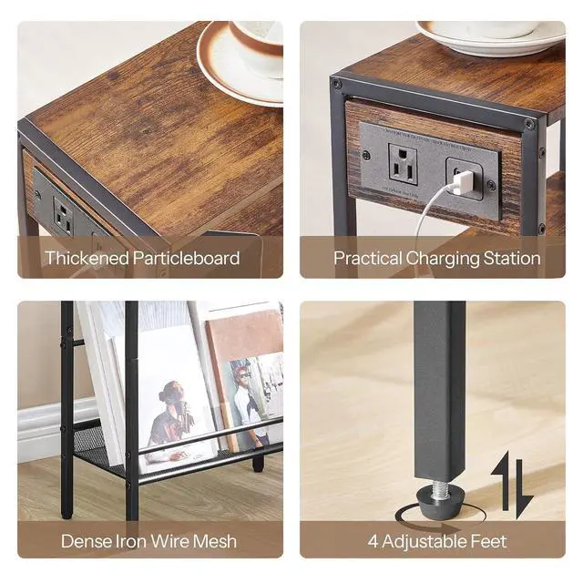 Alt view image 7 of 7 - 15.7" Narrow Console Table with Charging Station, 3 Tier Entryway Table for Small Space, Behind Couch Table, Sofa Table, for Entryway, Hallway, Living Room, Rustic Brown and Black BF42UXG01