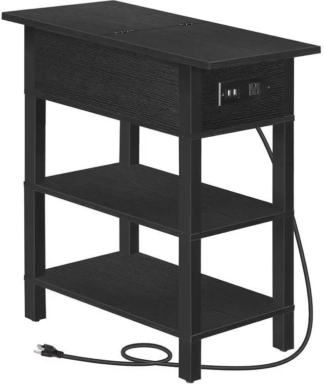 Main image of End Table with Charging Station, Flip Top Side Table with USB Ports, Narrow Nightstand Bedside Tables with Storage Shelves, for Small Space, Living Room, Black BK141UBZ01