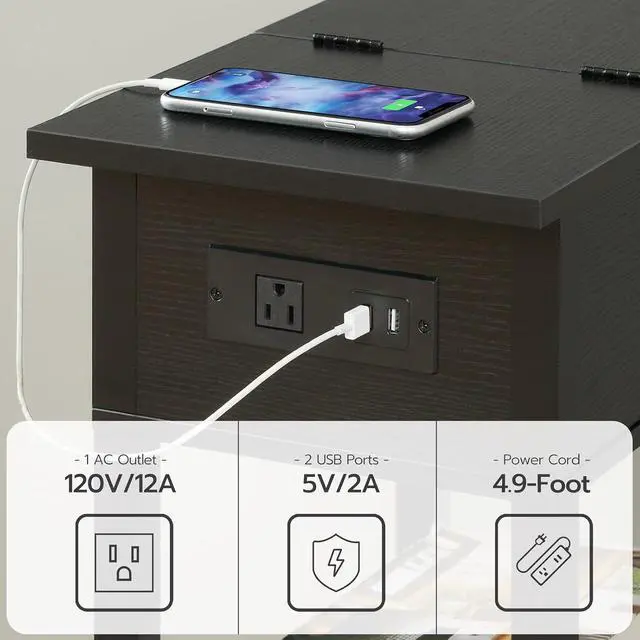 Alt view image 6 of 7 - End Table with Charging Station, Flip Top Side Table with USB Ports, Narrow Nightstand Bedside Tables with Storage Shelves, for Small Space, Living Room, Black BK141UBZ01