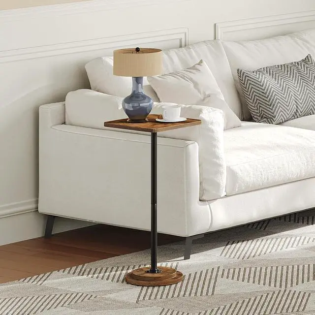 Alt view image 2 of 7 - Drink Table, Small Square Side Table, Coffee Martini Table with Pedestal, Accent Nightstand for Small Spaces in Living Room, Bedroom, Sofa Couch, Corner, Rustic Brown BF171BZ01