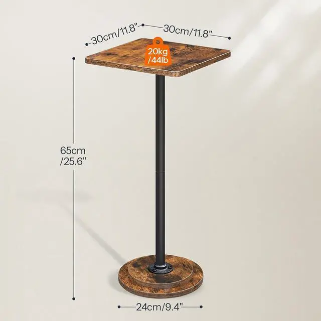 Alt view image 3 of 7 - Drink Table, Small Square Side Table, Coffee Martini Table with Pedestal, Accent Nightstand for Small Spaces in Living Room, Bedroom, Sofa Couch, Corner, Rustic Brown BF171BZ01