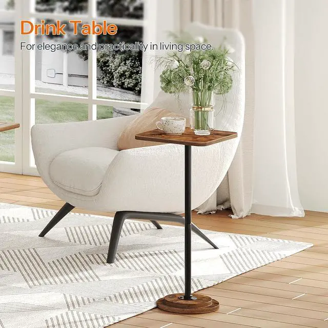 Alt view image 4 of 7 - Drink Table, Small Square Side Table, Coffee Martini Table with Pedestal, Accent Nightstand for Small Spaces in Living Room, Bedroom, Sofa Couch, Corner, Rustic Brown BF171BZ01