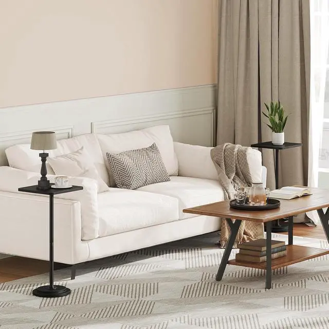 Alt view image 2 of 7 - Small Side Table, Square Drink Table, Coffee Martini Table with Pedestal, Accent Nightstand for Small Spaces in Living Room, Bedroom, Sofa Couch, Corner, Black BB171BZ01