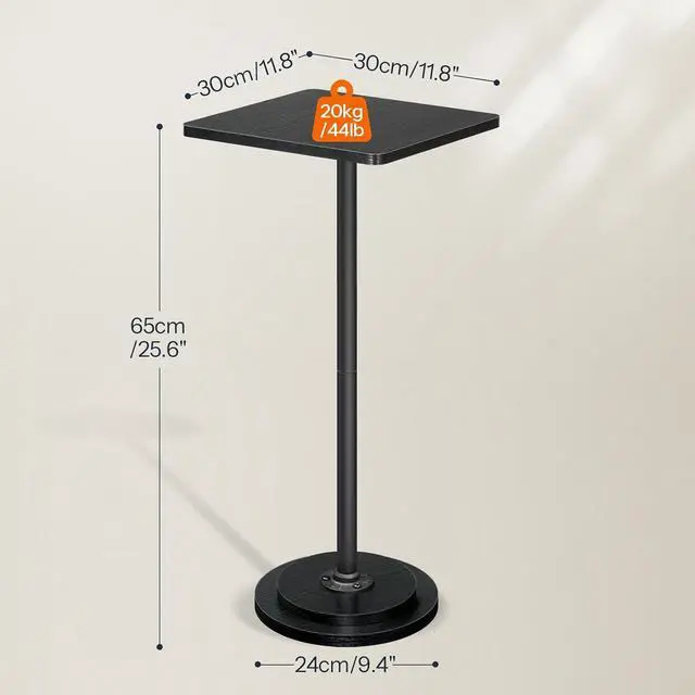 Alt view image 3 of 7 - Small Side Table, Square Drink Table, Coffee Martini Table with Pedestal, Accent Nightstand for Small Spaces in Living Room, Bedroom, Sofa Couch, Corner, Black BB171BZ01