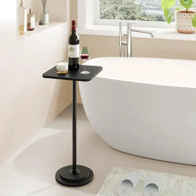 Alt view image 6 of 7 - Small Side Table, Square Drink Table, Coffee Martini Table with Pedestal, Accent Nightstand for Small Spaces in Living Room, Bedroom, Sofa Couch, Corner, Black BB171BZ01