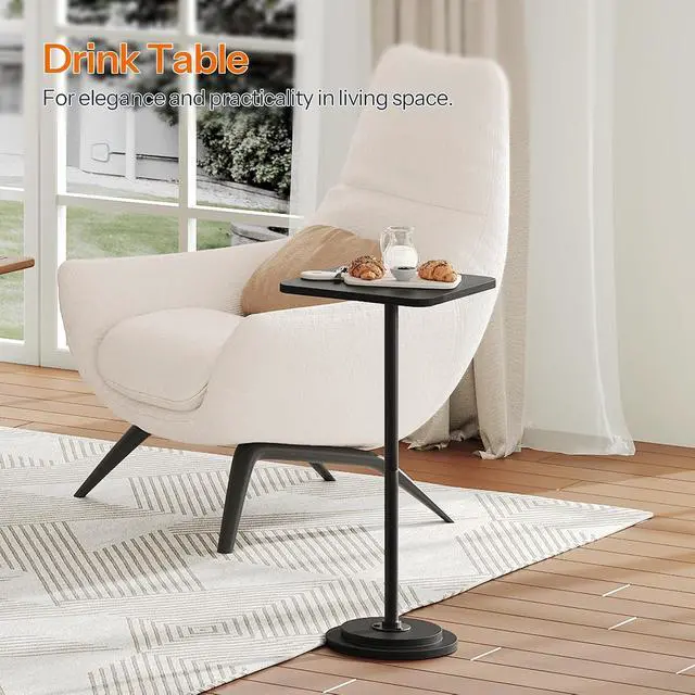 Alt view image 5 of 7 - Small Side Table, Square Drink Table, Coffee Martini Table with Pedestal, Accent Nightstand for Small Spaces in Living Room, Bedroom, Sofa Couch, Corner, Black BB171BZ01