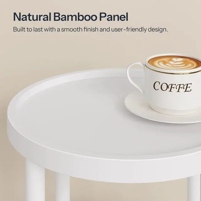 Alt view image 5 of 7 - Small Round Side Table with Charging Station, 3-Tier Round Bamboo End Table, Compact Sofa Bedside Table for Small Space, Easy Assembly, for Living Room, Bedroom, Apartment, White WT152UBZ01