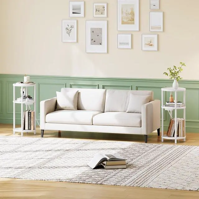 Alt view image 2 of 7 - Small Round Side Table with Charging Station, 3-Tier Round Bamboo End Table, Compact Sofa Bedside Table for Small Space, Easy Assembly, for Living Room, Bedroom, Apartment, White WT152UBZ01