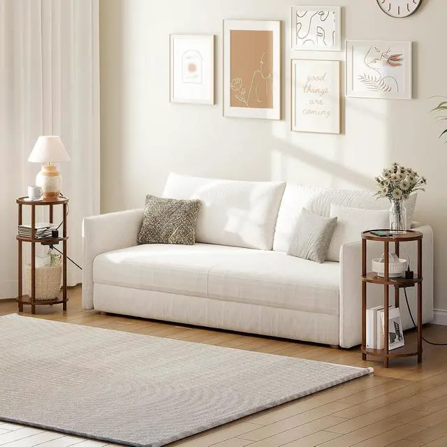 Alt view image 2 of 7 - Set of 2 Small Round Side Tables with Charging Station, 3-Tier Round Bamboo End Tables, Compact Sofa Bedside Tables, Easy Assembly, for Living Room, Bedroom, Apartment, Mocha MA152UBZP201