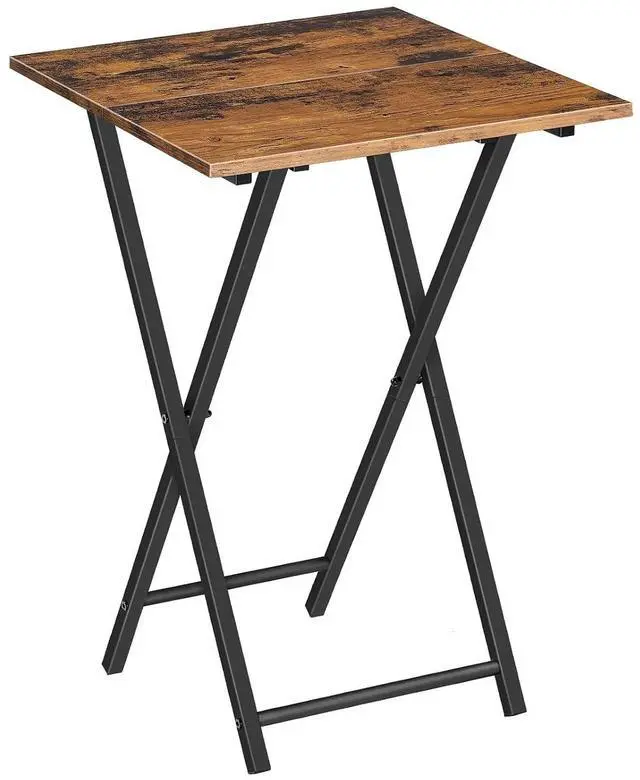 Main image of Folding TV Tray Table, Wooden TV Tray, Portable Sofa Side Table, Industrial Snack Table End Table for Small Spaces, Space-Saving, Easy to Install and Fold, Rustic Brown and Black BF27BZ01