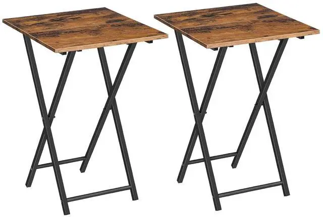 Main image of Folding TV Tray Tables, Set of 2 Wooden TV Trays Side Tables, Portable Sofa Snack Table, Industrial End Table for Small Spaces, Easy to Install and Fold, Rustic Brown and Black BF27BZP201