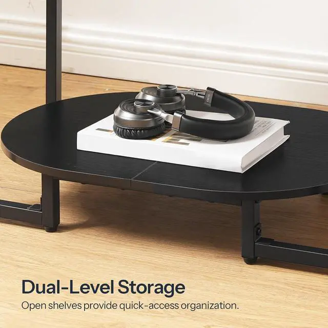 Alt view image 6 of 7 - Coffee Table for Living Room, Oval Small Coffee Table with 2-Tier Open Storage Shelf, Industrial Cocktail Tea Table, Wooden Desktop Center Table, Home Office, Rustic Brown and Black BFK09KF01