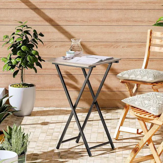 Alt view image 5 of 7 - Folding TV Tray Table, Wooden TV Tray, Portable Sofa Side Snack Table, Industrial Desk for Small Spaces, Space-Saving, Easy to Install and Fold, Greige and Black BG27BZ01