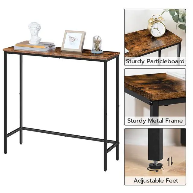 Alt view image 6 of 7 - 2 Pack Narrow Console Table, 29.5" Small Entryway Table, Thin Long Sofa Side Display Table, for Hallway, Bedroom, Living Room, Foyer, Rustic Brown and Black BF75XGP201
