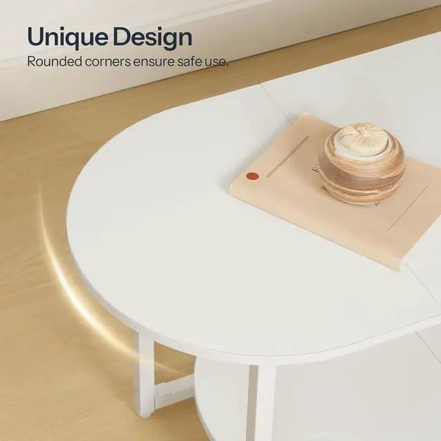 Alt view image 7 of 7 - Coffee Table for Living Room, Oval Small Coffee Table with 2-Tier Open Storage Shelf, Industrial Cocktail Tea Table, Wooden Desktop Center Table, Farmhouse, Home Office, White WW09KF01