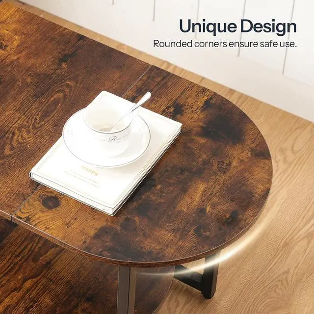 Alt view image 5 of 7 - Coffee Table for Living Room, Oval Small Coffee Table with 2-Tier Open Storage Shelf, Industrial Cocktail Tea Table, Wooden Desktop Center Table, Farmhouse, Home Office, Rustic Brown BF09KF01