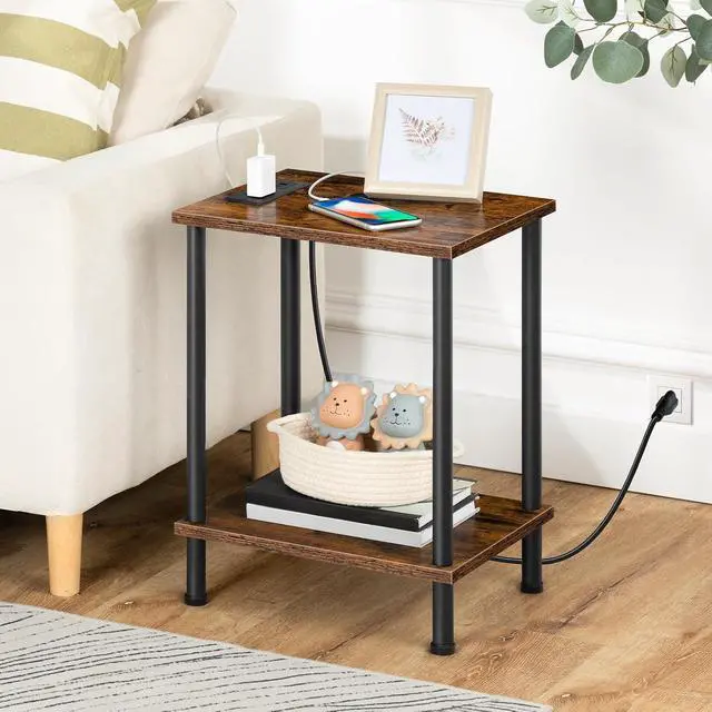 Alt view image 7 of 7 - Side Table with Charging Station, Set of 2 End Tables with USB Port and Outlets, Nightstand with 2-Layer Storage Shelves for Small Spaces, Living Room, Bedroom, Rustic Brown BF09UBZP201