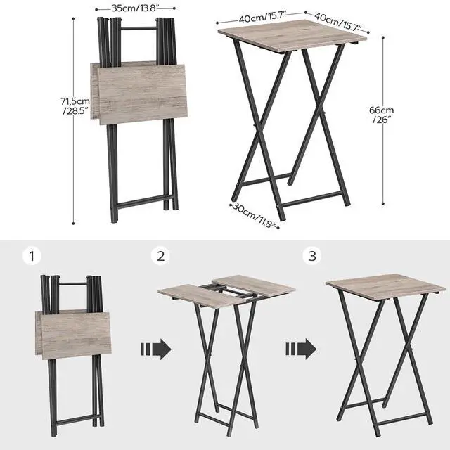 Alt view image 3 of 7 - Folding TV Tray Table, Wooden TV Tray, Portable Sofa Side Snack Table, Industrial Desk for Small Spaces, Space-Saving, Easy to Install and Fold, Greige and Black BG27BZ01