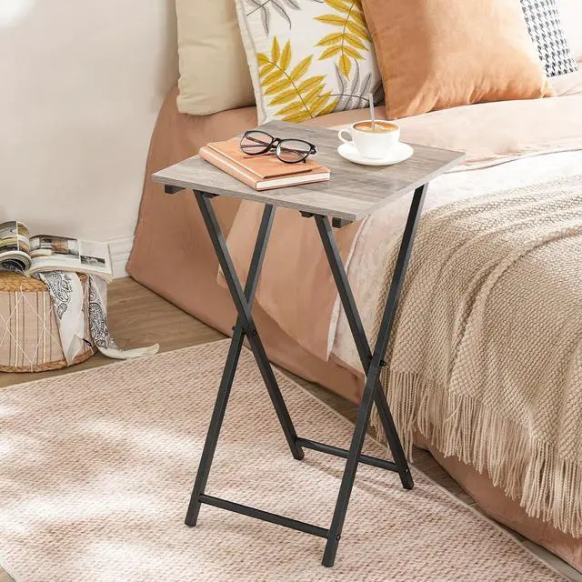 Alt view image 4 of 7 - Folding TV Tray Table, Wooden TV Tray, Portable Sofa Side Snack Table, Industrial Desk for Small Spaces, Space-Saving, Easy to Install and Fold, Greige and Black BG27BZ01