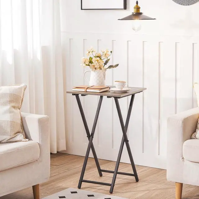 Alt view image 2 of 7 - Folding TV Tray Table, Wooden TV Tray, Portable Sofa Side Snack Table, Industrial Desk for Small Spaces, Space-Saving, Easy to Install and Fold, Greige and Black BG27BZ01