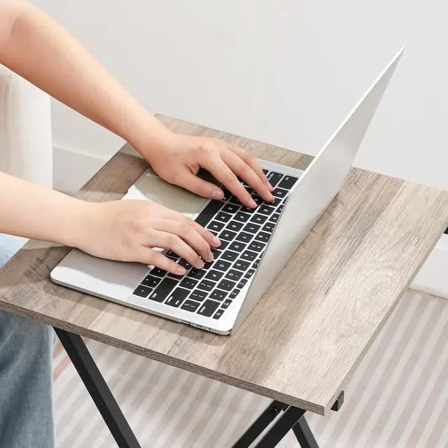 Alt view image 7 of 7 - Folding TV Tray Table, Wooden TV Tray, Portable Sofa Side Snack Table, Industrial Desk for Small Spaces, Space-Saving, Easy to Install and Fold, Greige and Black BG27BZ01