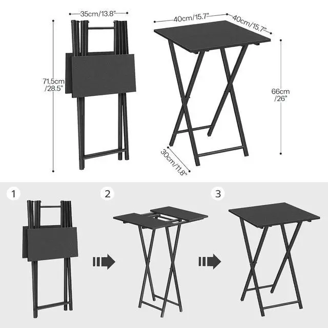 Alt view image 3 of 7 - Folding TV Tray Table, Wooden TV Tray, Portable Sofa Side Table, Industrial Snack Table End Table for Small Spaces, Space-Saving, Easy to Install and Fold, Black BB27BZ01