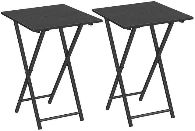 Main image of Folding TV Tray Table, Set of 2 Wooden TV Tray, Portable Sofa Side Snack Table, Industrial Desk for Small Spaces, Space-Saving, Easy to Install and Fold, Black BB27BZP201