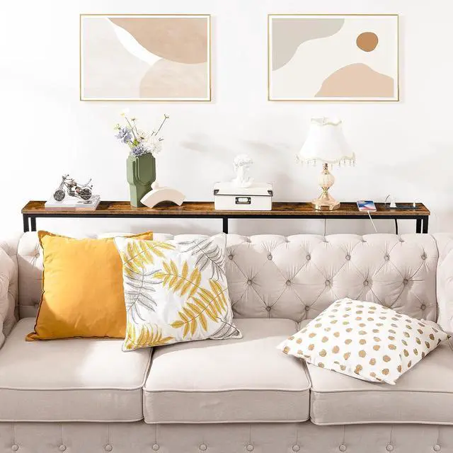 Alt view image 2 of 7 - 70.9" Narrow Console Table with Charging Station, 5.9" Slim Sofa Table Behind Couch, 2 AC Outlets & USB-C Ports, Long Entryway Tables, for Hallway, Livingroom, Rustic Brown BF185UXG01G1