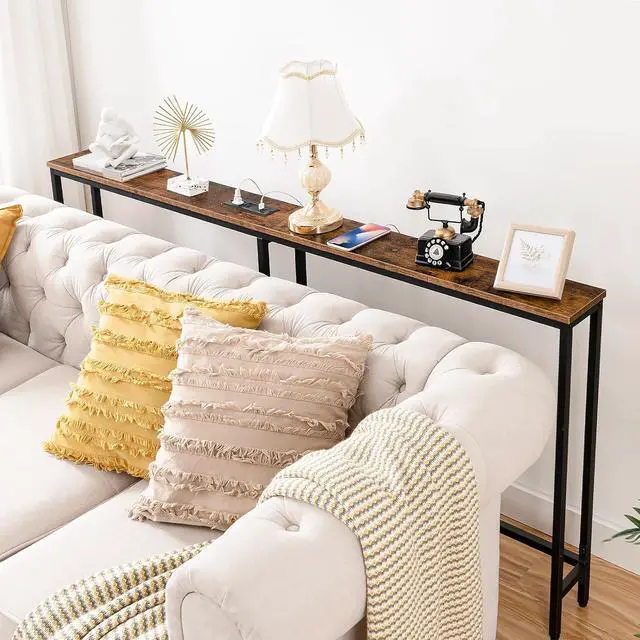 Alt view image 4 of 7 - 70.9" Narrow Console Table with Charging Station, 5.9" Slim Sofa Table Behind Couch, 2 AC Outlets & USB-C Ports, Long Entryway Tables, for Hallway, Livingroom, Rustic Brown BF185UXG01G1