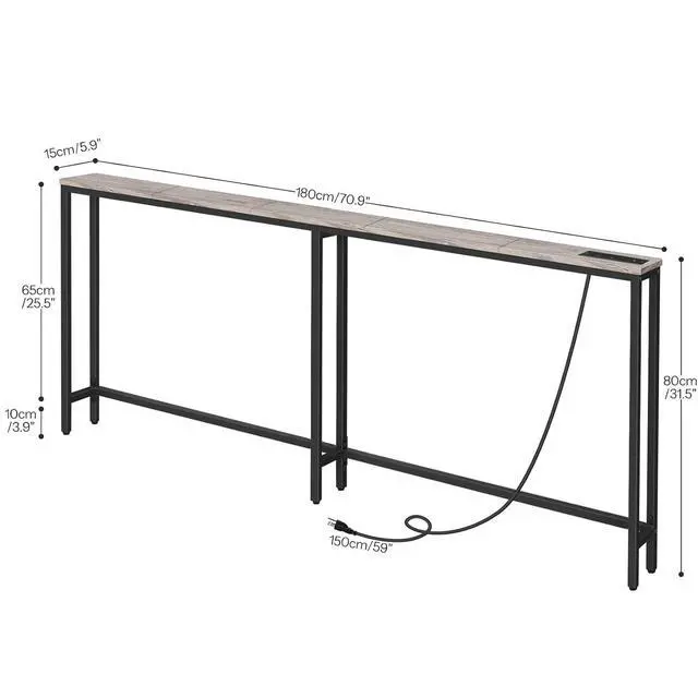 Alt view image 3 of 7 - 70.9" Narrow Console Table with Charging Station, 5.9" Slim Sofa Table Behind Couch, 2 AC Outlets & USB-C Ports, Long Entryway Tables for Small Spaces, Livingroom, Greige BG185UXG01G1