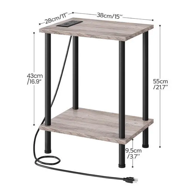 Alt view image 3 of 7 - Side Table with Charging Station, End Table with USB Ports and Outlet, Nightstand with 2-Layer Storage Shelves for Small Spaces, Living Room, Bedroom, Stable Frame, Greige and Black BG09UBZ01
